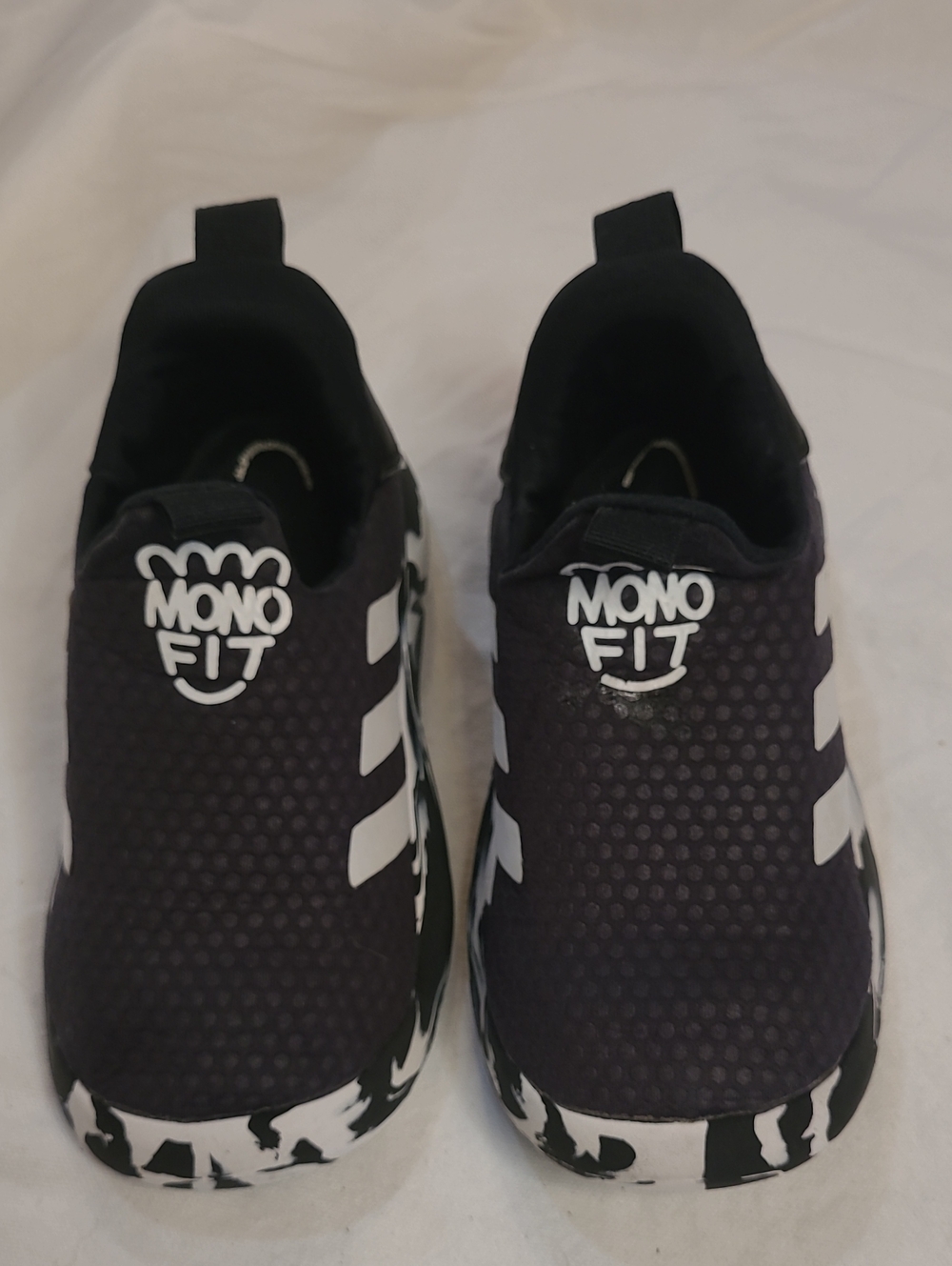 adidas Kids Black and White MonoFit Slip-On Sneakers Size 9